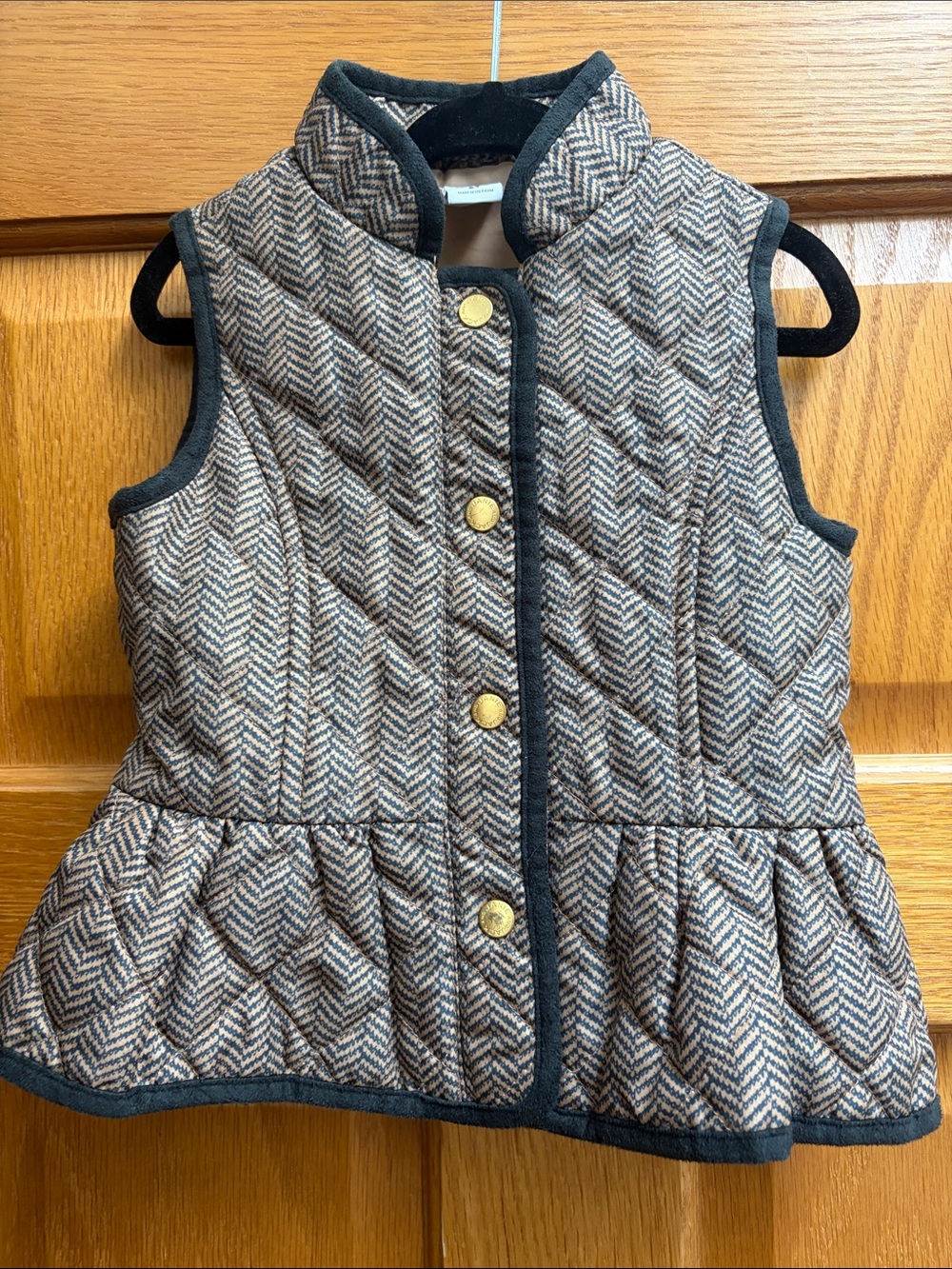 Janie and Jack 2T Quilted Herringbone Peplum Vest - Brown and Black